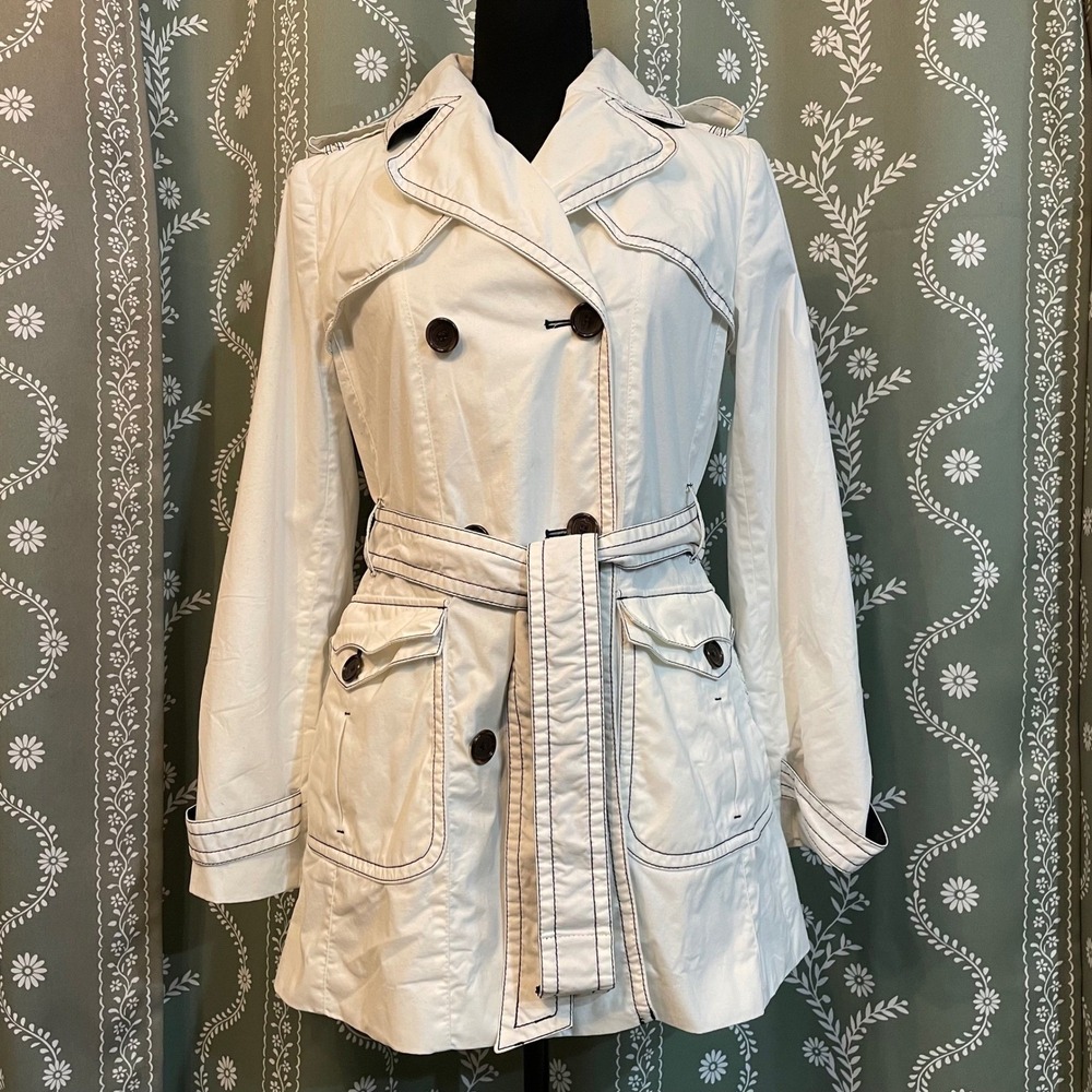 Banana Republic White Double Breasted Short Belted Trench Coat Lined Small